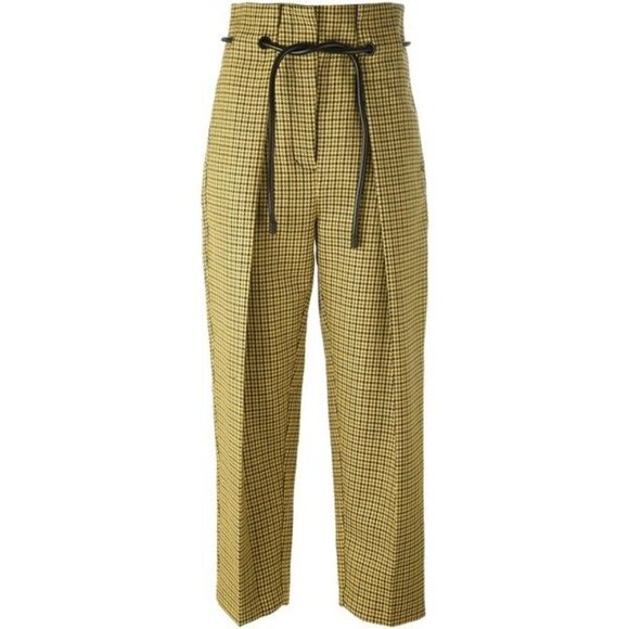 3.1 Phillip Lim Yellow & Black houndstooth check paper-bag wool trousers pants 0 - Picture 2 of 9